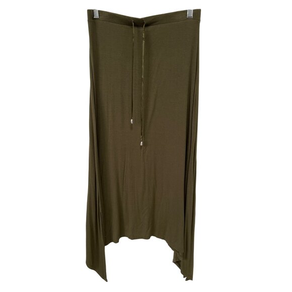 Bobeau Pull On Maxi Skirt Size Small Slit SharkBite Hem Drawstring Olive Green - Picture 1 of 5